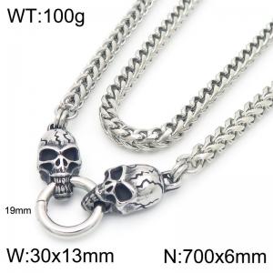 Hip hop style stainless steel men's skull necklace - KN291012-Z