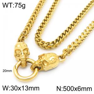 Hip hop style stainless steel men's skull necklace - KN291014-Z