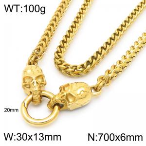 Hip hop style stainless steel men's skull necklace - KN291018-Z