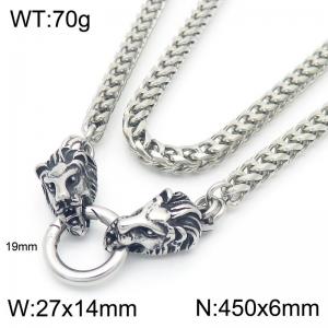 Hip hop style stainless steel men's lion head necklace - KN291019-Z