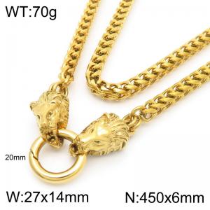 Hip hop style stainless steel men's lion head necklace - KN291025-Z