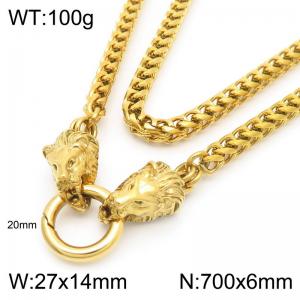 Hip hop style stainless steel men's lion head necklace - KN291030-Z