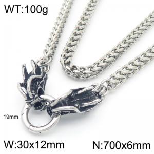 Hip hop style stainless steel men's dragon head necklace - KN291036-Z