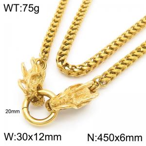 Hip hop style stainless steel men's dragon head necklace - KN291037-Z