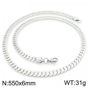 Fashionable stainless steel 550 × 6mm creative flat Cuban chain lobster buckle jewelry charm silver necklace - KN291237-Z