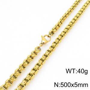 500 × 5mm stainless steel simple and fashionable creative wrinkled square pearl chain lobster buckle jewelry charm gold necklace - KN291242-Z