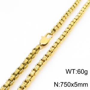 750 × 5mm stainless steel simple and fashionable creative wrinkled square pearl chain Japanese buckle jewelry charm gold necklace - KN291261-Z