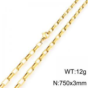 Stainless steel simple and fashionable 3mm long gold-plated box chain necklace - KN291496-Z