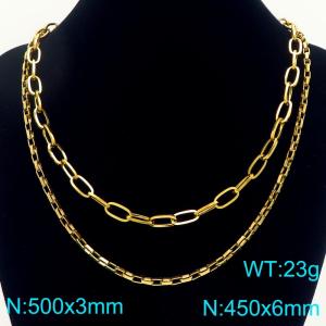 Stainless steel square wire chain and box chain double layered necklace - KN291933-Z