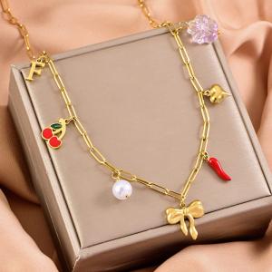 SS Gold-Plating Necklace - KN291975-WGLJ