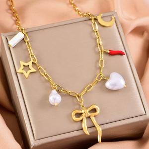 SS Gold-Plating Necklace - KN291977-WGLJ