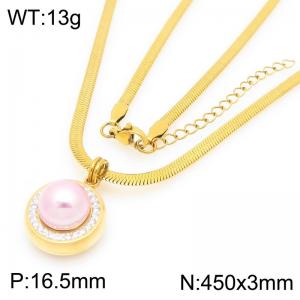 Fashionable and personalized stainless steel blade chain necklace paired with pearl pendant - KN292132-Z