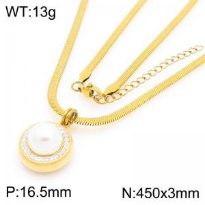 Fashionable and personalized stainless steel blade chain necklace paired with pearl pendant - KN292133-Z