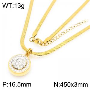 Fashionable and personalized stainless steel blade chain necklace paired with diamond studded ball pendant - KN292134-Z