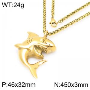 Stainless Steel Necklace Link Chain With Shark Pendant Gold Color - KN292140-Z