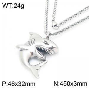 Stainless Steel Necklace Link Chain With Shark Pendant Silver Color - KN292141-Z