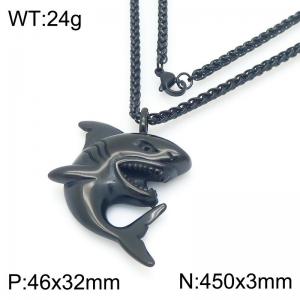 Stainless Steel Necklace Link Chain With Shark Pendant Black Color - KN292142-Z