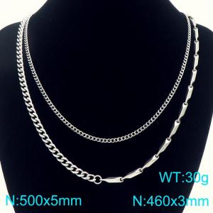 Stainless steel double-layer stacked trendy hip-hop versatile necklace - KN292198-Z