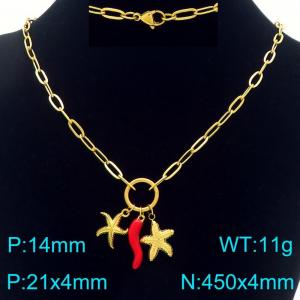 Elegant Link Neckalce for Women Adorned with Chili Charms Gold Color Stainless Steel Jewelry - KN293183-Z