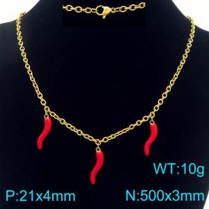 Elegant Link Neckalce for Women Adorned with Chili Charms Gold Color Stainless Steel Jewelry - KN293185-Z