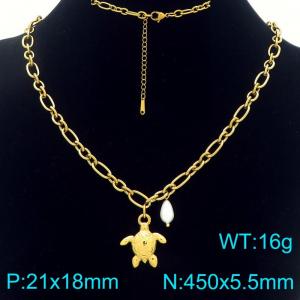 Fashionable ocean style stainless steel turtle necklace paired with pearl pendant - KN293240-Z