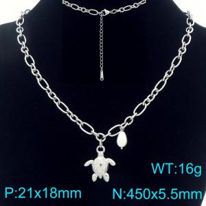 Fashionable ocean style stainless steel turtle necklace paired with pearl pendant - KN293241-Z