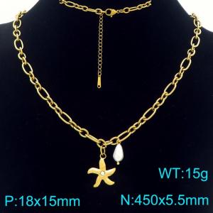 Fashionable ocean style stainless steel diamond studded starfish necklace paired with pearl pendant - KN293242-Z