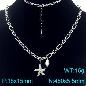 Fashionable ocean style stainless steel diamond studded starfish necklace paired with pearl pendant - KN293243-Z