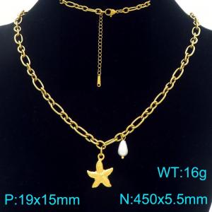 Fashionable ocean style stainless steel starfish necklace paired with pearl pendant - KN293244-Z