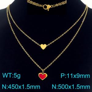 Personalized design stainless steel double-layer layered necklace paired with double heart pendant - KN293284-Z