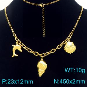 Stainless Steel Earrings Shell Shape Gold Color - KN293364-Z