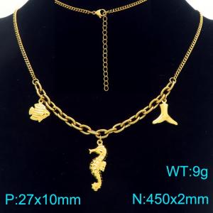 Stainless Steel Earrings Seahorse Shape Gold Color - KN293372-Z