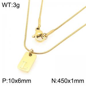Stainless steel snake bone chain hanging square plaque carving letter L pendant jewelry charm gold necklace - KN293438-Z