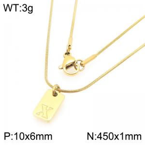 Stainless steel snake bone chain hanging square plaque carving letter X pendant jewelry charm gold necklace - KN293450-Z