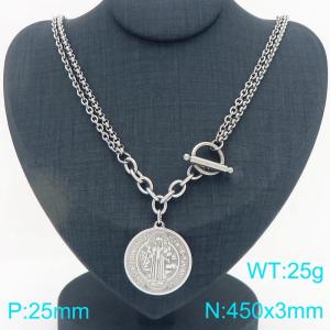 Stainless steel double-layer spliced chain necklace paired with exorcist pendant - KN293865-Z