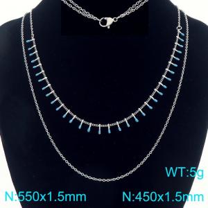 Stainless steel double-layer stacked with drop glue matchstick chain sweater chain necklace - KN293868-Z