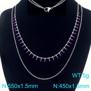 Stainless steel double-layer stacked with drop glue matchstick chain sweater chain necklace - KN293869-Z