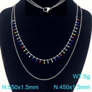 Stainless steel double-layer stacked with drop glue matchstick chain sweater chain necklace - KN293871-Z