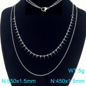 Stainless steel double-layer stacked with drop glue matchstick chain sweater chain necklace - KN293872-Z