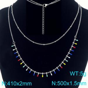Stainless steel double-layer stacked with drop glue matchstick chain sweater chain necklace - KN293873-Z