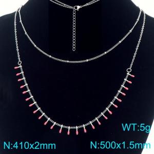 Stainless steel double-layer stacked with drop glue matchstick chain sweater chain necklace - KN293876-Z