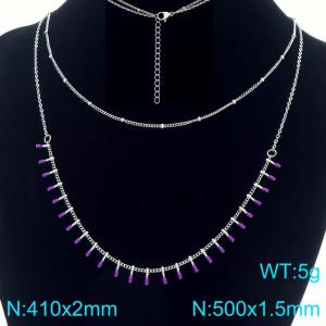Stainless steel double-layer stacked with drop glue matchstick chain sweater chain necklace - KN293878-Z