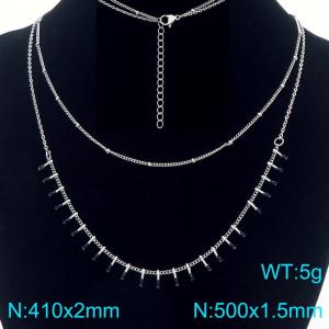 Stainless steel double-layer stacked with drop glue matchstick chain sweater chain necklace - KN293879-Z