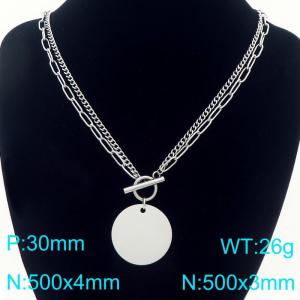 Stainless steel double-layer splicing OT buckle necklace with smooth hang tag - KN293923-Z
