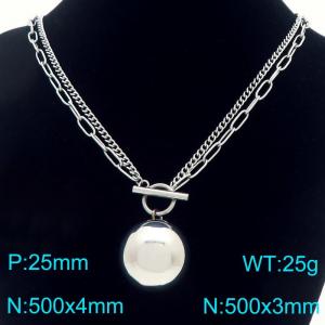Stainless steel double-layer splicing OT buckle necklace with steel ball pendant - KN293927-Z