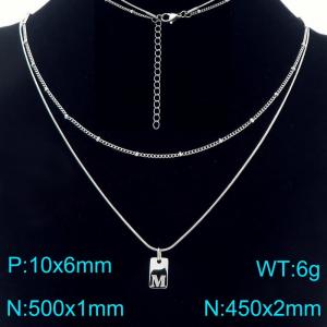 Simple Chain Link Necklace Customized Alphabet M Pendant Women  Silver Color Fashion Goth Jewelry Party Gift - KN293944-Z