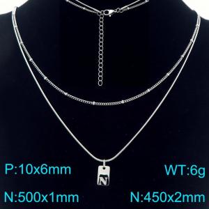 Simple Chain Link Necklace Customized Alphabet N Pendant Women  Silver Color Fashion Goth Jewelry Party Gift - KN293945-Z