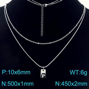 Simple Chain Link Necklace Customized Alphabet P Pendant Women  Silver Color Fashion Goth Jewelry Party Gift - KN293947-Z