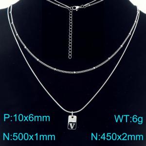 Simple Chain Link Necklace Customized Alphabet V Pendant Women  Silver Color Fashion Goth Jewelry Party Gift - KN293953-Z