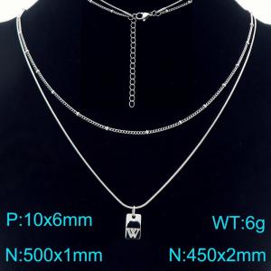 Simple Chain Link Necklace Customized Alphabet W Pendant Women  Silver Color Fashion Goth Jewelry Party Gift - KN293954-Z